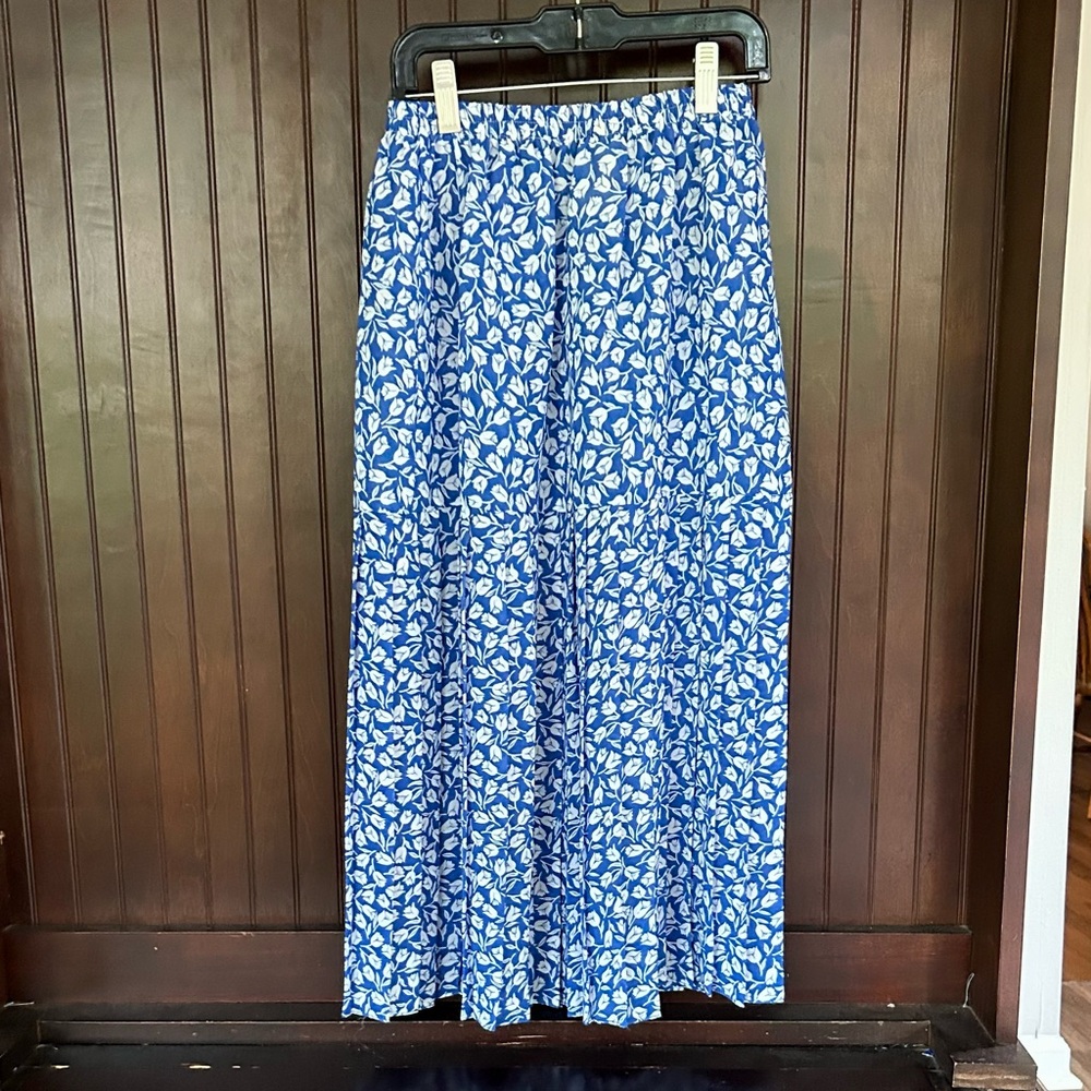 VTG Alison Peters Blue Micro Floral Print Midi Skirt Set Modest Cottage Retro 8 - Picture 13 of 15